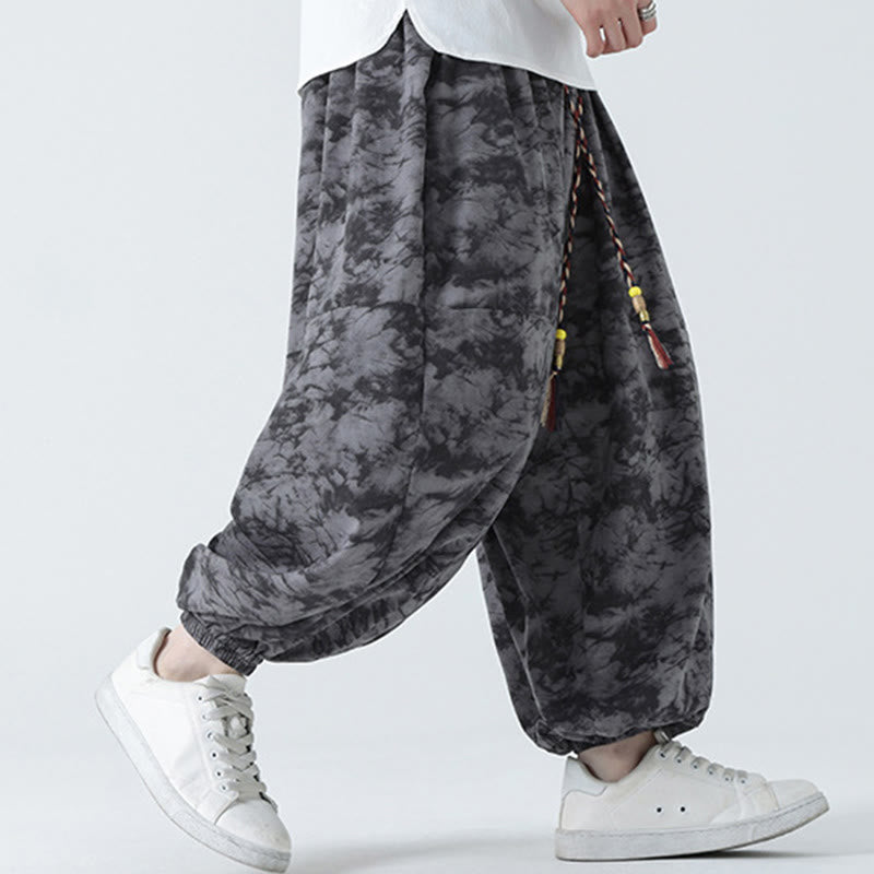 Pantalones harén para hombre con diseño retro informal de Buddha Stones, con cordón y estampado floral, y bolsillos - image 17