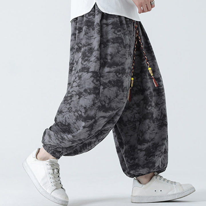Pantalones harén para hombre con diseño retro informal de Buddha Stones, con cordón y estampado floral, y bolsillos - image 17