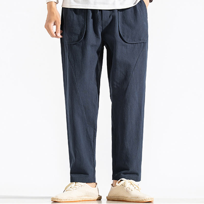 Pantalones harén de algodón lisos con bolsillos y diseño retro informal con cordón y Buddha Stones para hombre - image 2