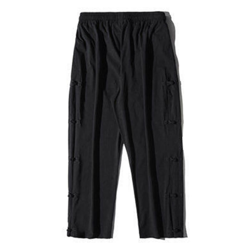 Pantalones anchos para hombre con bolsillos y diseño de grullas y botones de rana con estampado de Buddha Stones - image 11