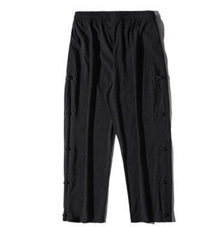 Pantalones anchos para hombre con bolsillos y diseño de grullas y botones de rana con estampado de Buddha Stones - image 11