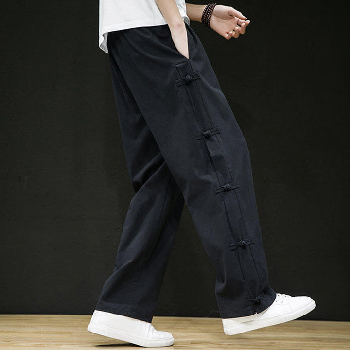 Pantalones anchos para hombre con bolsillos y diseño de grullas y botones de rana con estampado de Buddha Stones - image 5