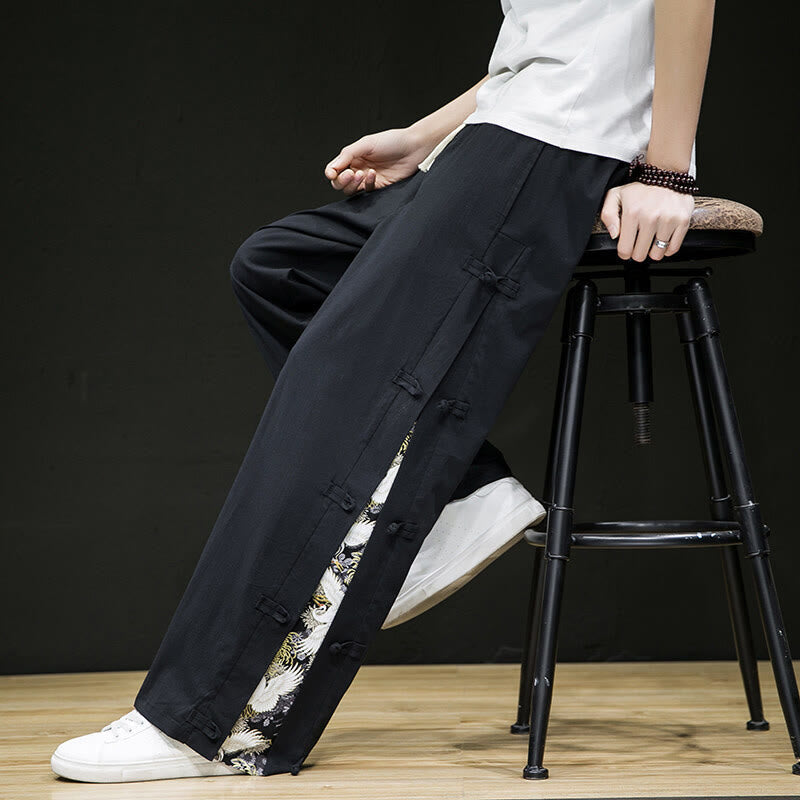 Pantalones anchos para hombre con bolsillos y diseño de grullas y botones de rana con estampado de Buddha Stones - image 9