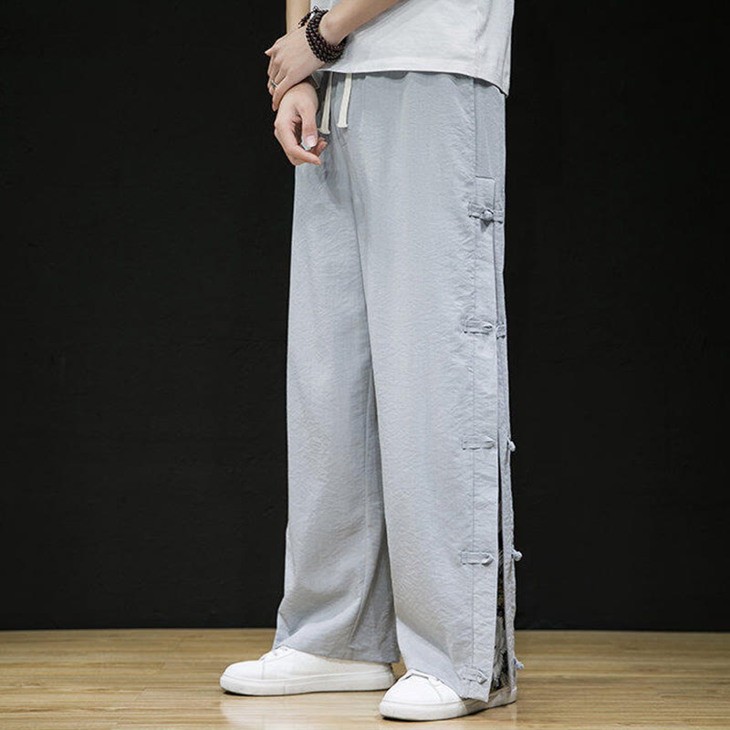 Pantalones anchos para hombre con bolsillos y diseño de grullas y botones de rana con estampado de Buddha Stones - image 14