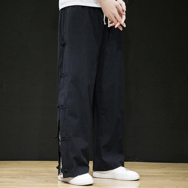 Pantalones anchos para hombre con bolsillos y diseño de grullas y botones de rana con estampado de Buddha Stones - image 7