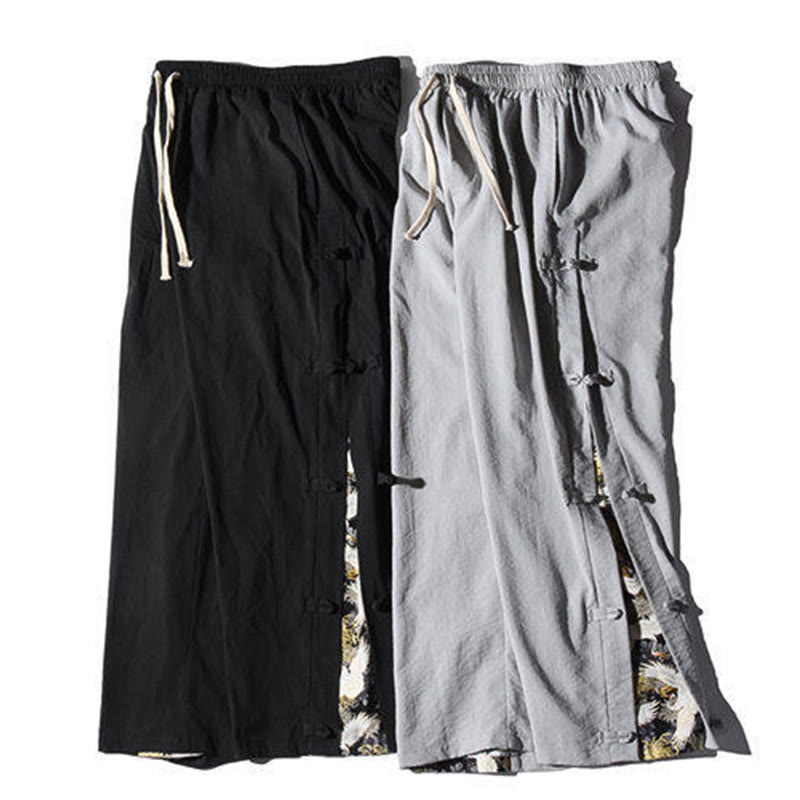 Pantalones anchos para hombre con bolsillos y diseño de grullas y botones de rana con estampado de Buddha Stones - image 32