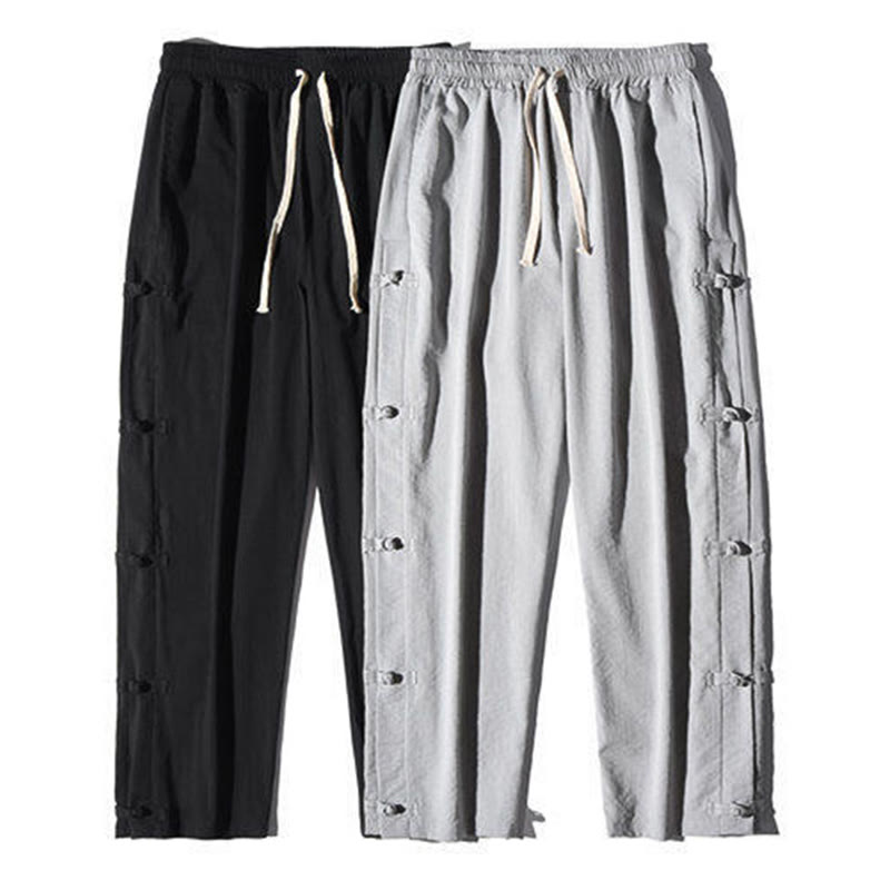 Pantalones anchos para hombre con bolsillos y diseño de grullas y botones de rana con estampado de Buddha Stones - image 31