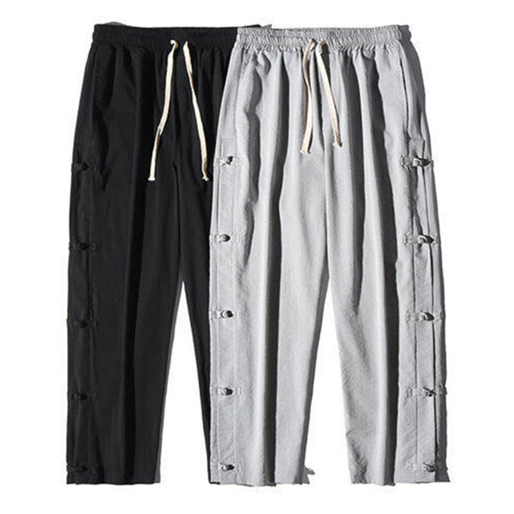 Pantalones anchos para hombre con bolsillos y diseño de grullas y botones de rana con estampado de Buddha Stones - image 31