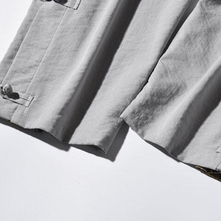 Pantalones anchos para hombre con bolsillos y diseño de grullas y botones de rana con estampado de Buddha Stones - image 30