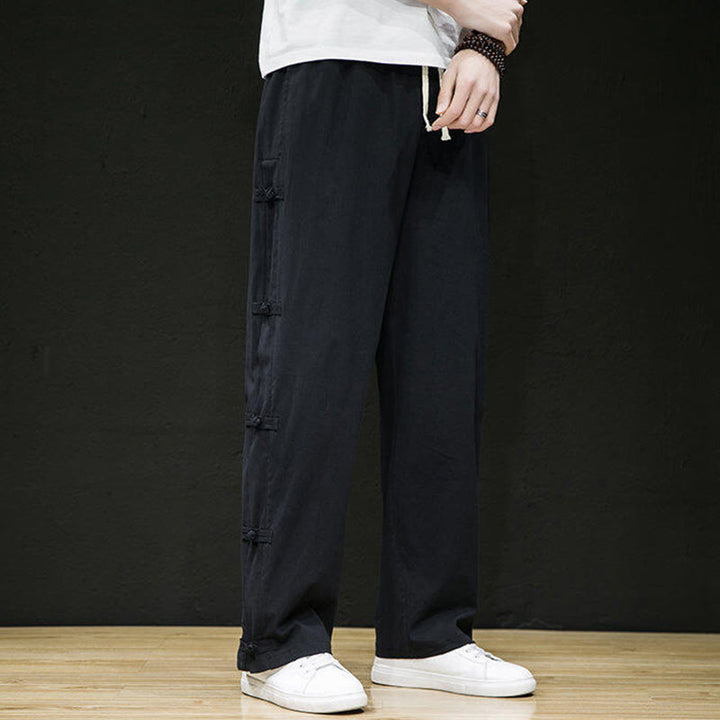 Pantalones anchos para hombre con bolsillos y diseño de grullas y botones de rana con estampado de Buddha Stones - image 8