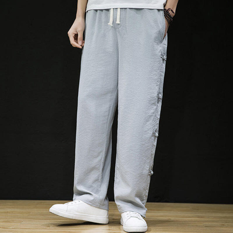 Pantalones anchos para hombre con bolsillos y diseño de grullas y botones de rana con estampado de Buddha Stones - image 13
