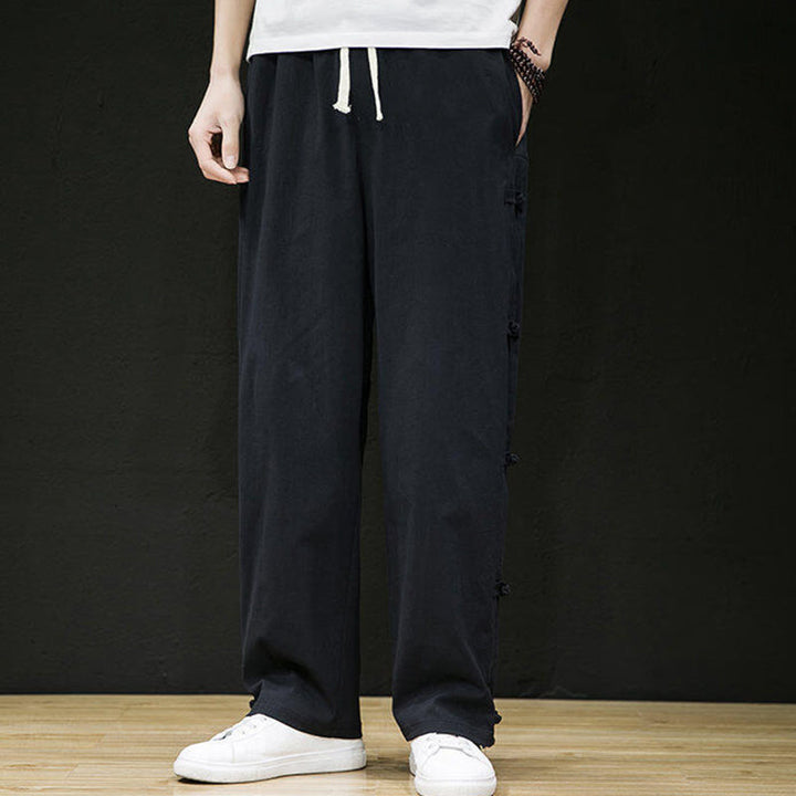Pantalones anchos para hombre con bolsillos y diseño de grullas y botones de rana con estampado de Buddha Stones - image 4