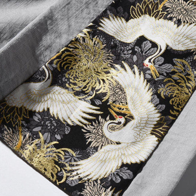 Pantalones anchos para hombre con bolsillos y diseño de grullas y botones de rana con estampado de Buddha Stones - image 28