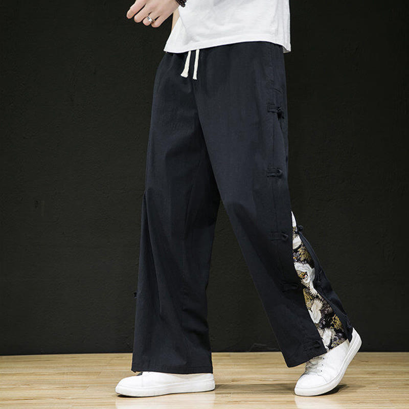 Pantalones anchos para hombre con bolsillos y diseño de grullas y botones de rana con estampado de Buddha Stones - Negro - US/UK/AU46, EU56 (5XL) - image 1