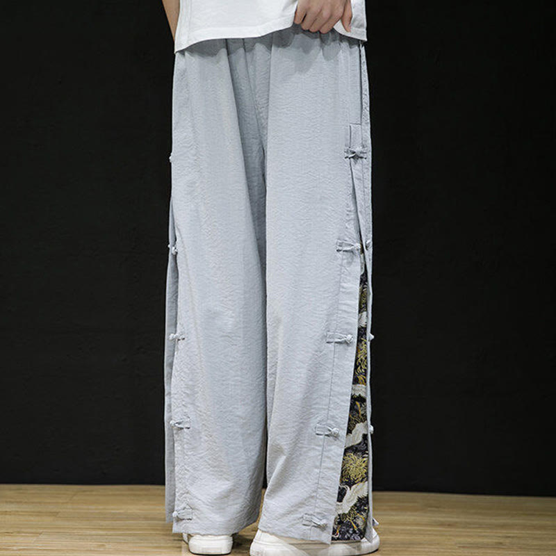 Pantalones anchos para hombre con bolsillos y diseño de grullas y botones de rana con estampado de Buddha Stones - image 16
