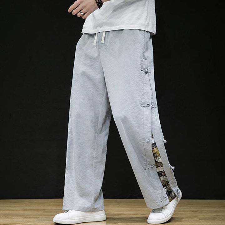 Pantalones anchos para hombre con bolsillos y diseño de grullas y botones de rana con estampado de Buddha Stones - image 15