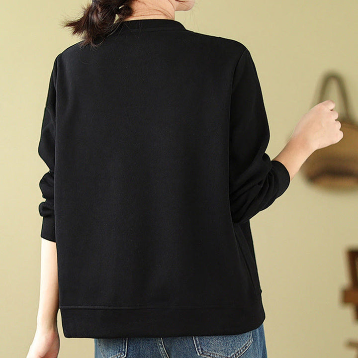 Sudadera de algodón con cuello redondo y botones lisos de Buddha Stones Fall para mujer  - image 6