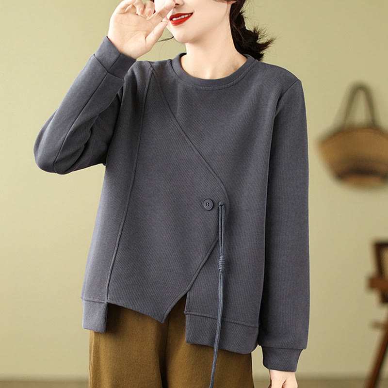Sudadera de algodón con cuello redondo y botones lisos de Buddha Stones Fall para mujer  - Gris oscuro - US12, UK/AU16, EU44 (2XL) - image 7