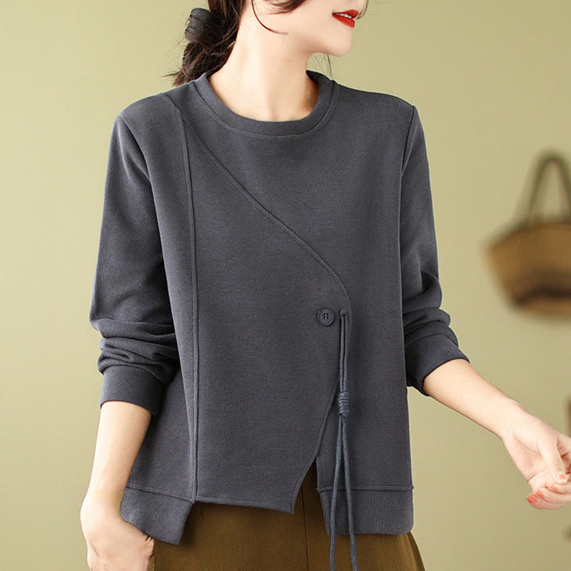 Sudadera de algodón con cuello redondo y botones lisos de Buddha Stones Fall para mujer  - image 10