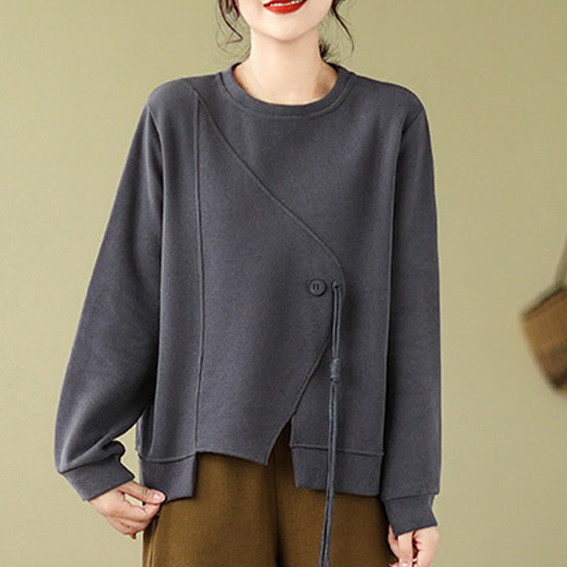 Sudadera de algodón con cuello redondo y botones lisos de Buddha Stones Fall para mujer  - image 9