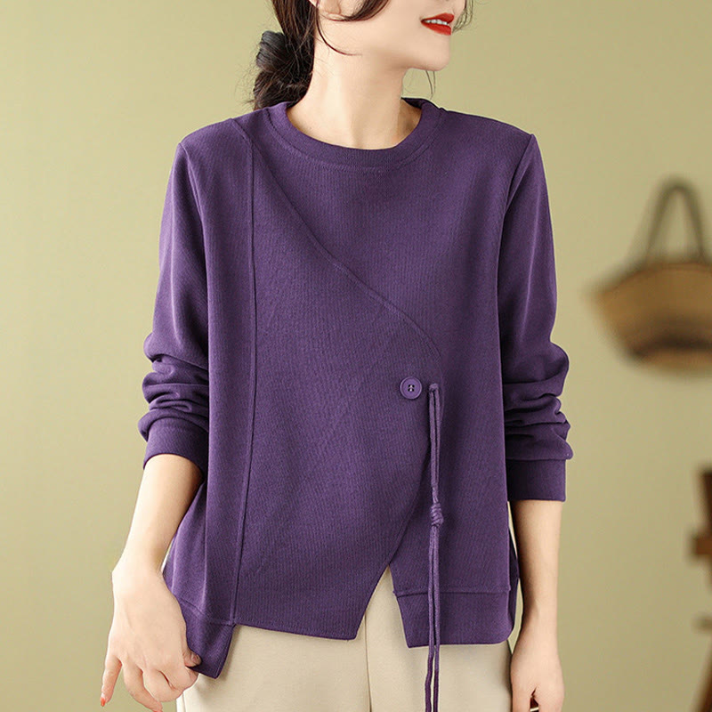Sudadera de algodón con cuello redondo y botones lisos de Buddha Stones Fall para mujer  - image 15