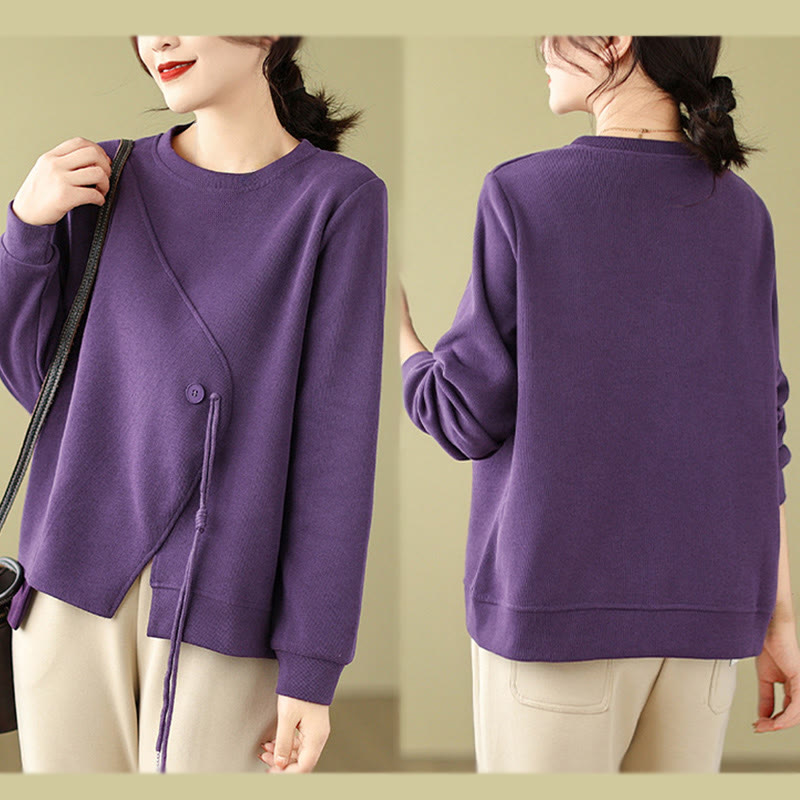 Sudadera de algodón con cuello redondo y botones lisos de Buddha Stones Fall para mujer  - image 17