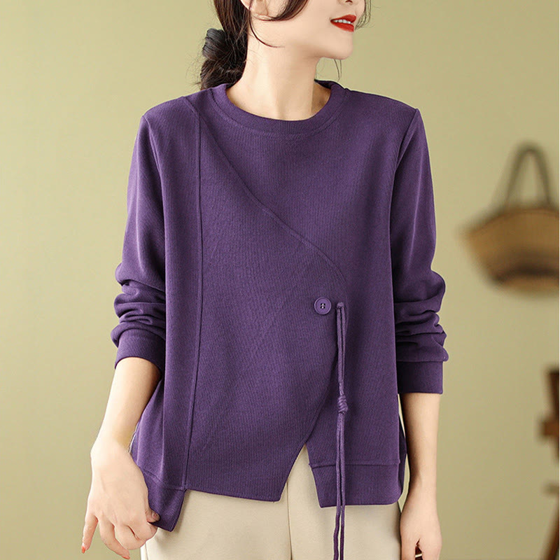 Sudadera de algodón con cuello redondo y botones lisos de Buddha Stones Fall para mujer  - image 16