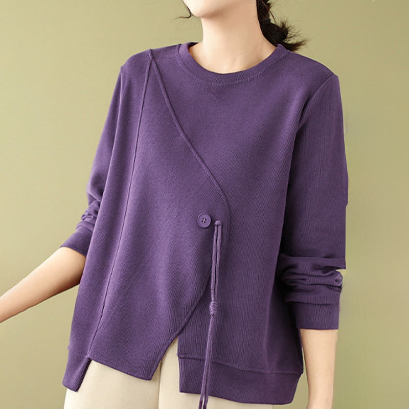Sudadera de algodón con cuello redondo y botones lisos de Buddha Stones Fall para mujer  - Púrpura - US12, UK/AU16, EU44 (2XL) - image 12