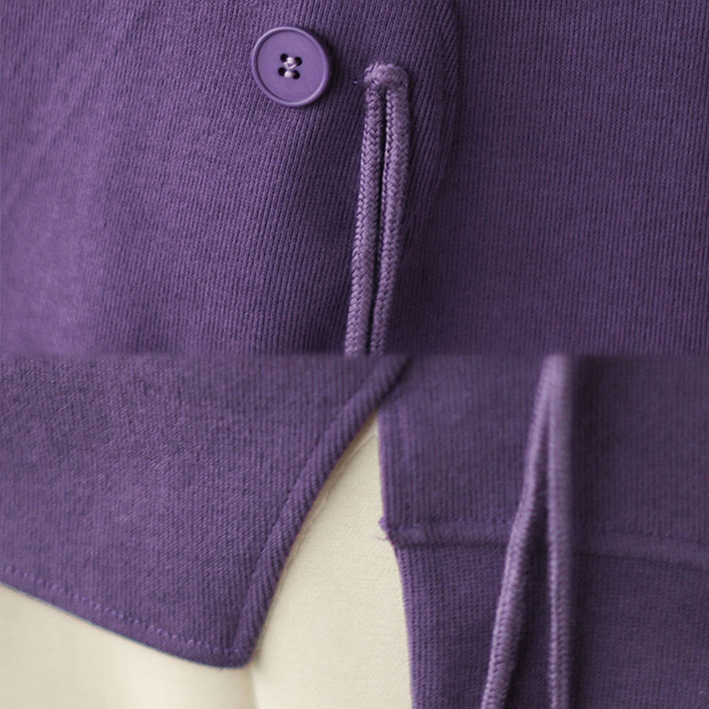 Sudadera de algodón con cuello redondo y botones lisos de Buddha Stones Fall para mujer  - image 18