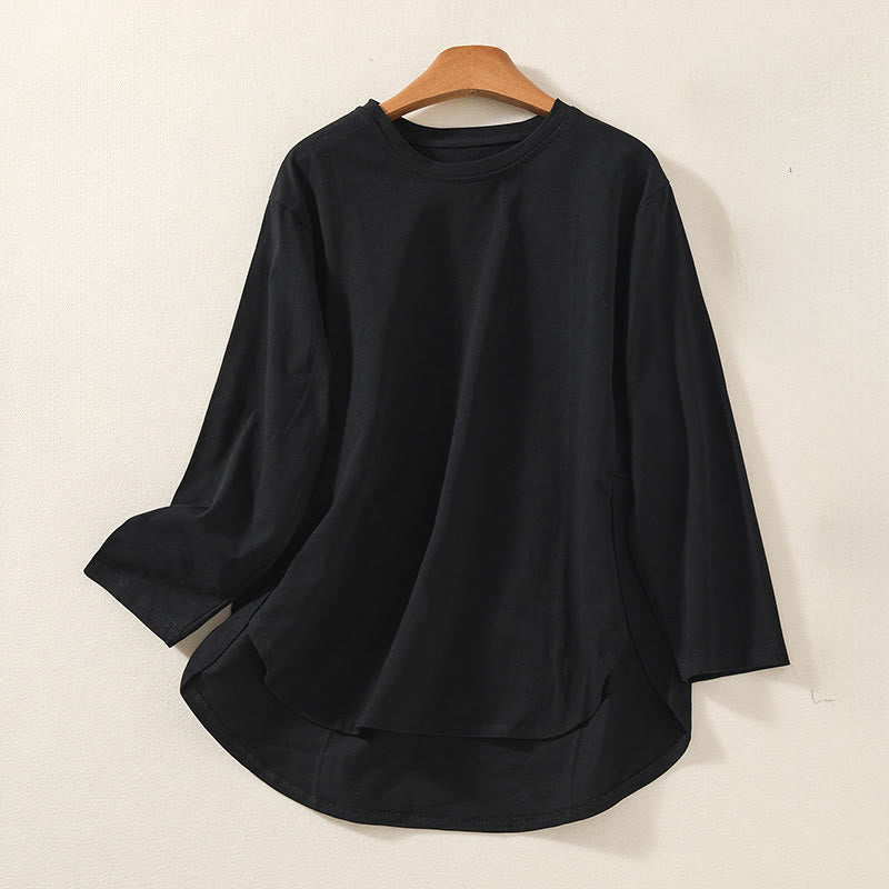 Camiseta de manga larga para mujer de algodón y lino con dobladillo irregular y estampado de Buddha Stones - Negro - US14，UK/AU18，EU46 (2XL) - image 8