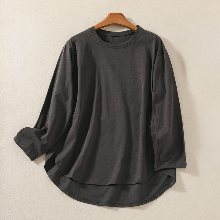 Camiseta de manga larga para mujer de algodón y lino con dobladillo irregular y estampado de Buddha Stones - Gris oscuro - US14，UK/AU18，EU46 (2XL) - image 14
