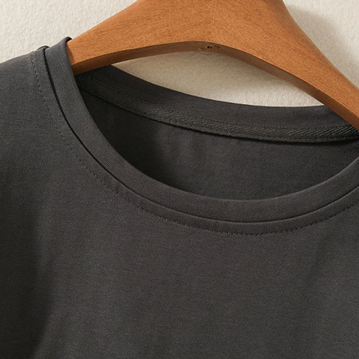Camiseta de manga larga para mujer de algodón y lino con dobladillo irregular y estampado de Buddha Stones - image 15