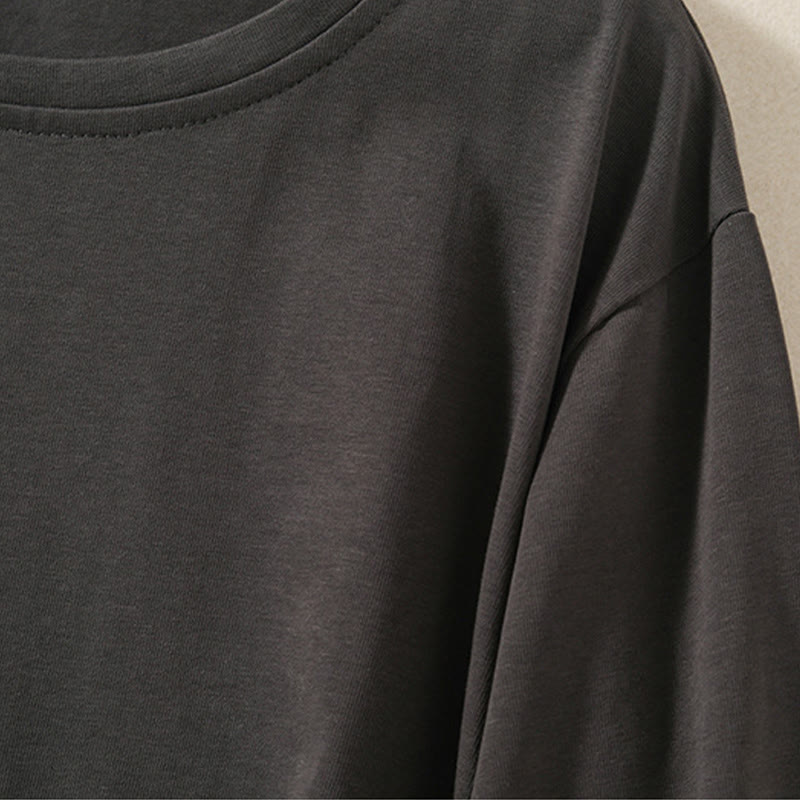 Camiseta de manga larga para mujer de algodón y lino con dobladillo irregular y estampado de Buddha Stones - image 16