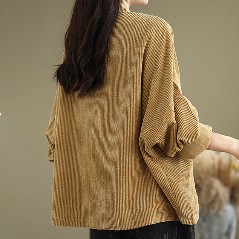 Chaqueta de pana de algodón y lino para mujer con cuello alto y botones de rana de Buddha Stones - image 6