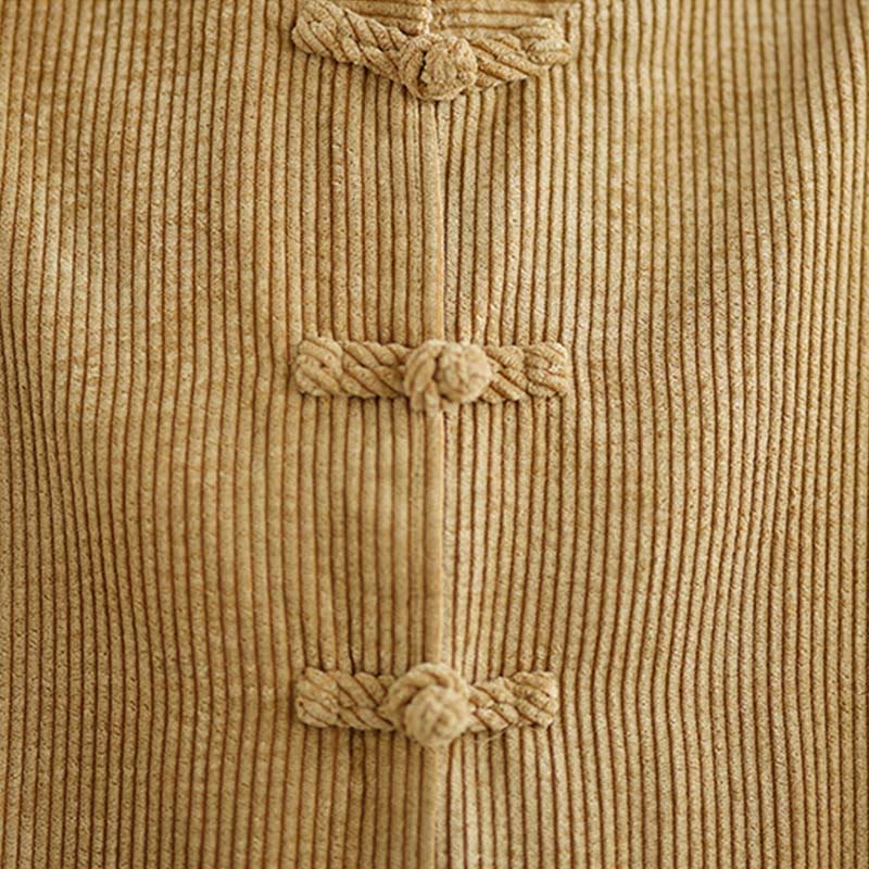 Chaqueta de pana de algodón y lino para mujer con cuello alto y botones de rana de Buddha Stones - image 7