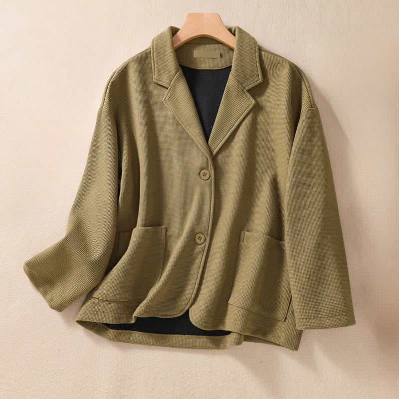 Chaqueta de algodón con solapa lisa y bolsillos para mujer de Buddha Stones - Aceituna - US12，UK/AU16，EU44 (XL) - image 1