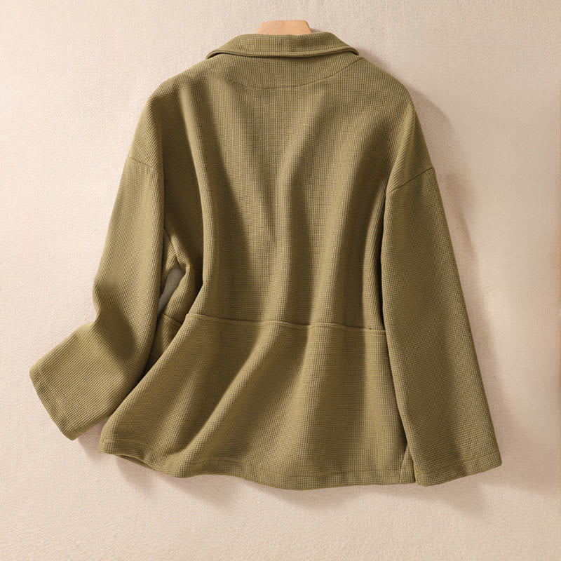 Chaqueta de algodón con solapa lisa y bolsillos para mujer de Buddha Stones - image 2