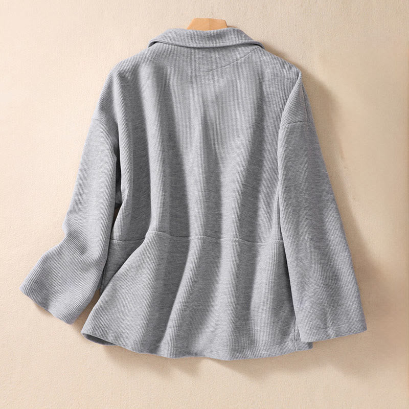 Chaqueta de algodón con solapa lisa y bolsillos para mujer de Buddha Stones - image 12