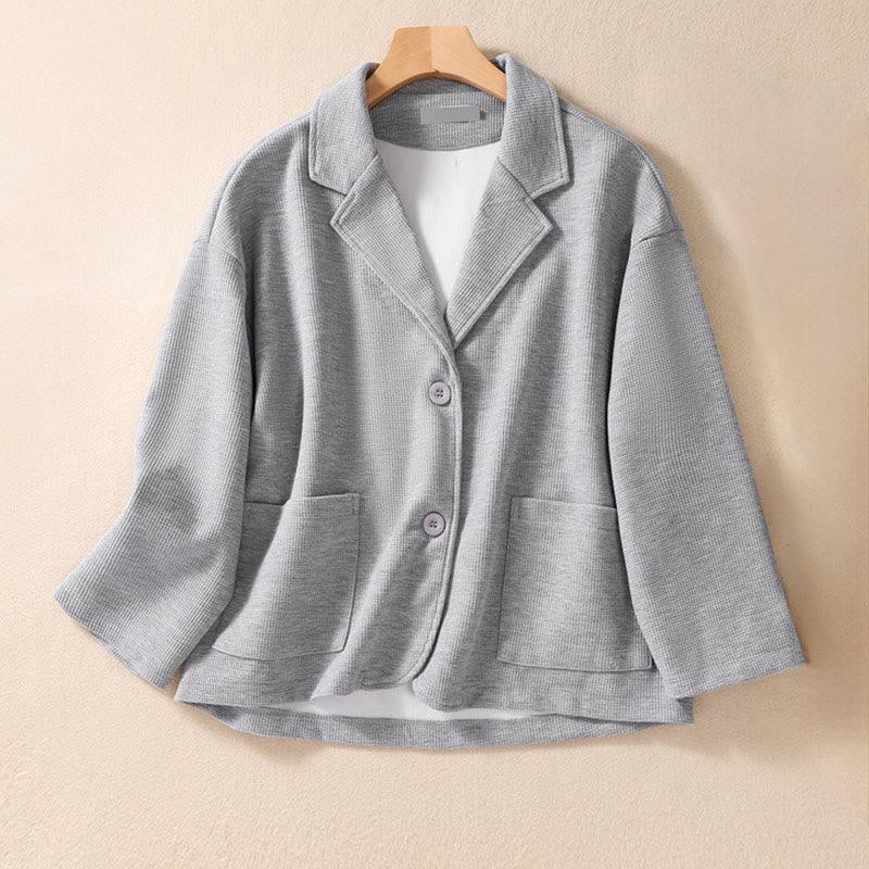 Chaqueta de algodón con solapa lisa y bolsillos para mujer de Buddha Stones - Plata - US12，UK/AU16，EU44 (XL) - image 11
