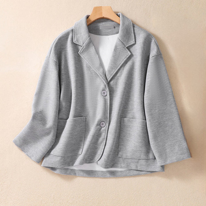 Chaqueta de algodón con solapa lisa y bolsillos para mujer de Buddha Stones - Plata - US12，UK/AU16，EU44 (XL) - image 11