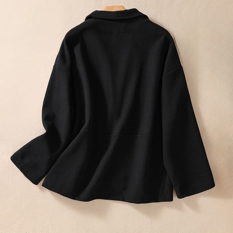 Chaqueta de algodón con solapa lisa y bolsillos para mujer de Buddha Stones - image 23