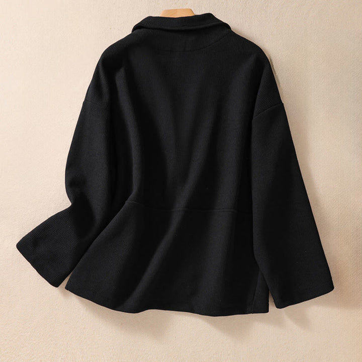 Chaqueta de algodón con solapa lisa y bolsillos para mujer de Buddha Stones - image 23