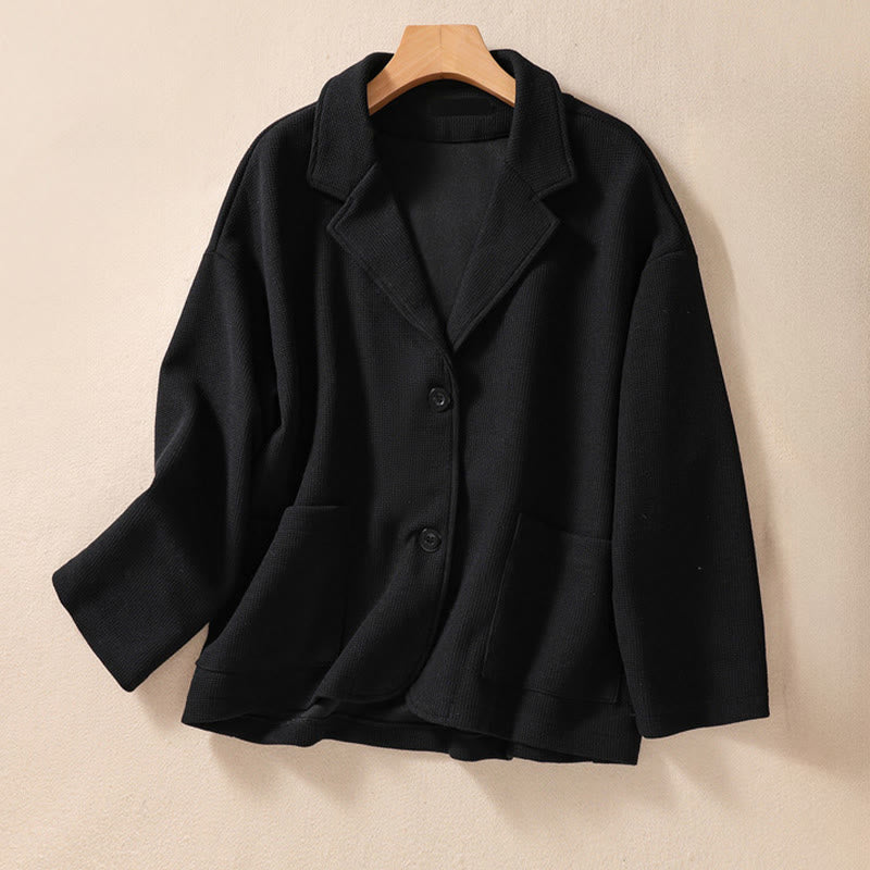 Chaqueta de algodón con solapa lisa y bolsillos para mujer de Buddha Stones - Negro - US12，UK/AU16，EU44 (XL) - image 22
