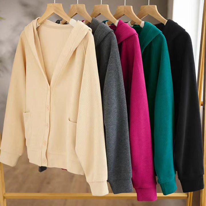 Chaqueta de algodón con capucha y bolsillos para mujer con botones lisos Buddha Stones - image 33