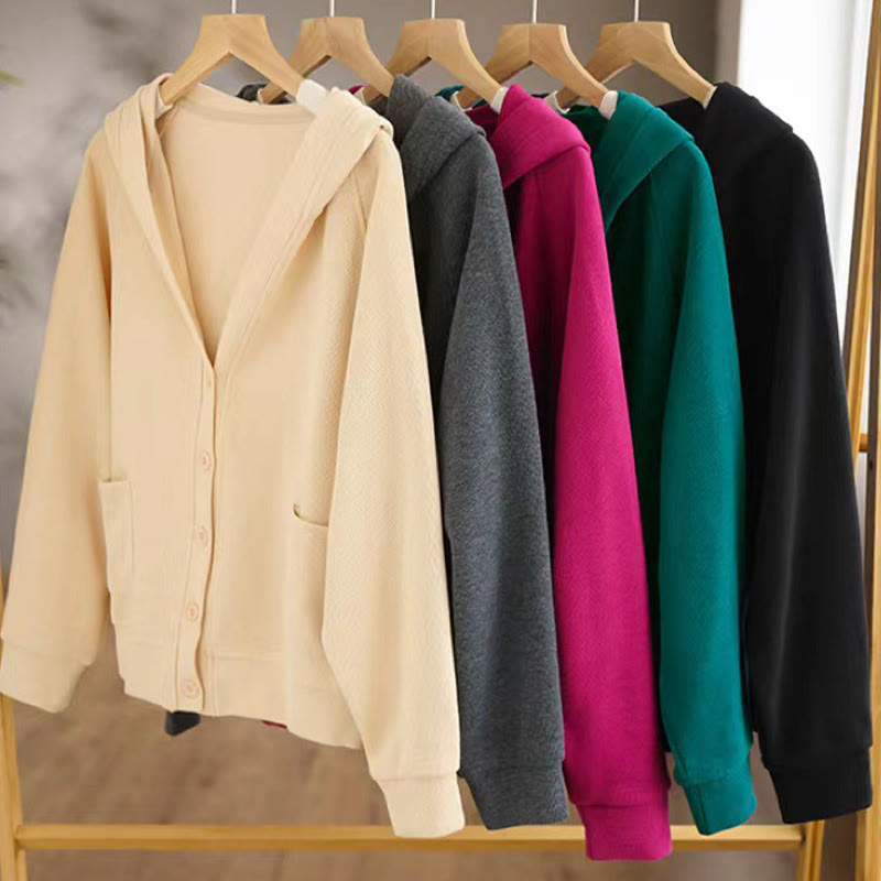 Chaqueta de algodón con capucha y bolsillos para mujer con botones lisos Buddha Stones - image 32