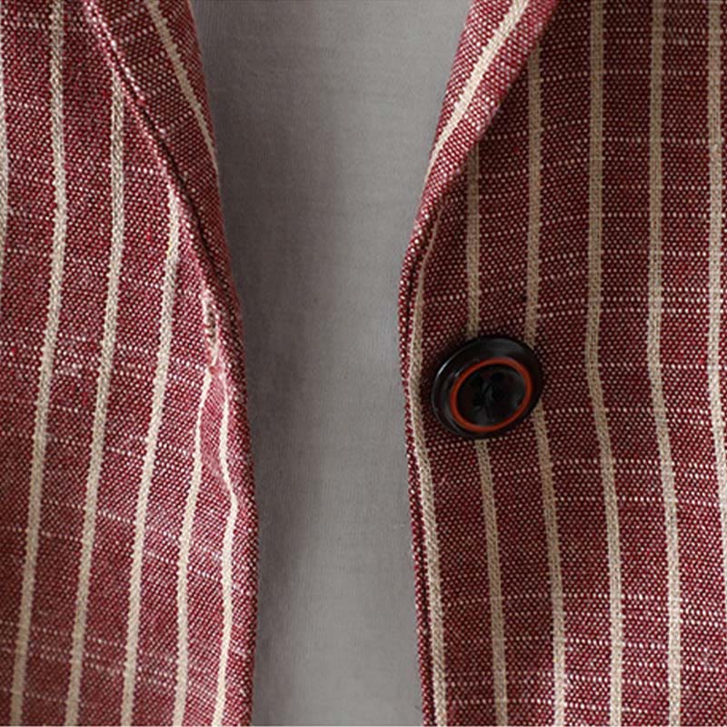 Chaqueta de lino y algodón con rayas empalmadas de Buddha Stones para mujer con bolsillos - image 13