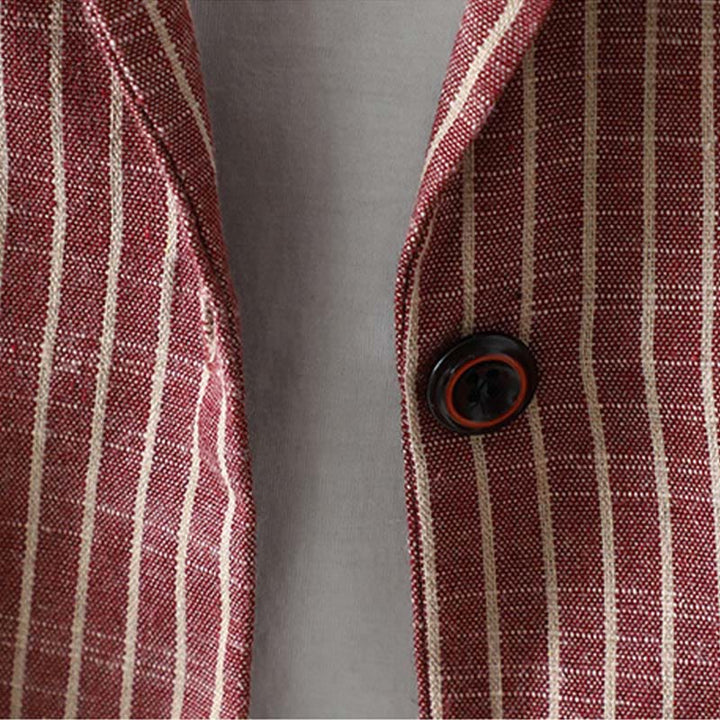 Chaqueta de lino y algodón con rayas empalmadas de Buddha Stones para mujer con bolsillos - image 13