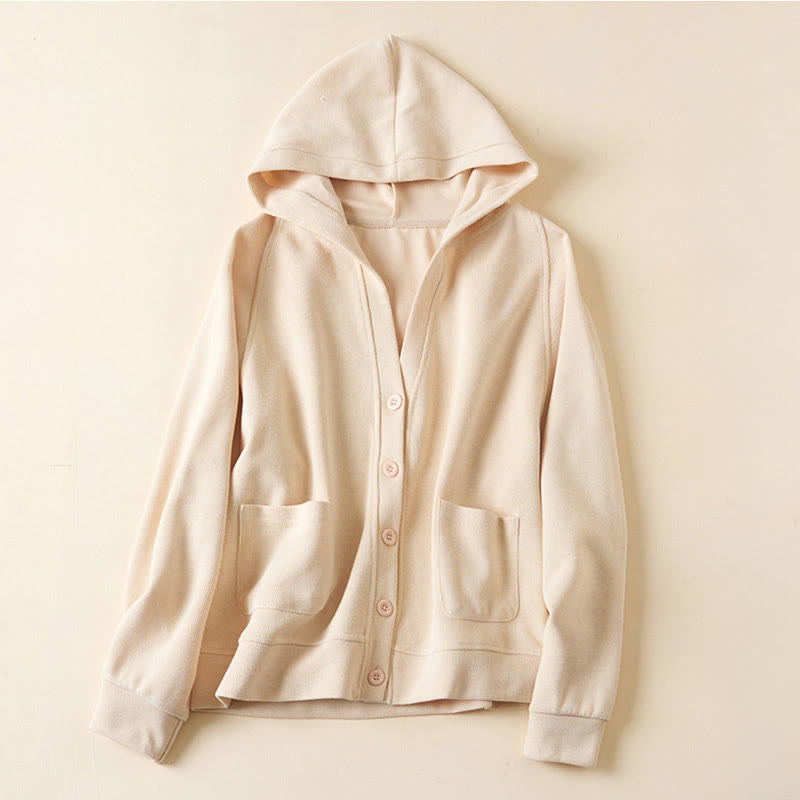Chaqueta de algodón con capucha y bolsillos para mujer con botones lisos Buddha Stones - PapayaWhip - US12, UK/AU16, EU44 (2XL) - image 8