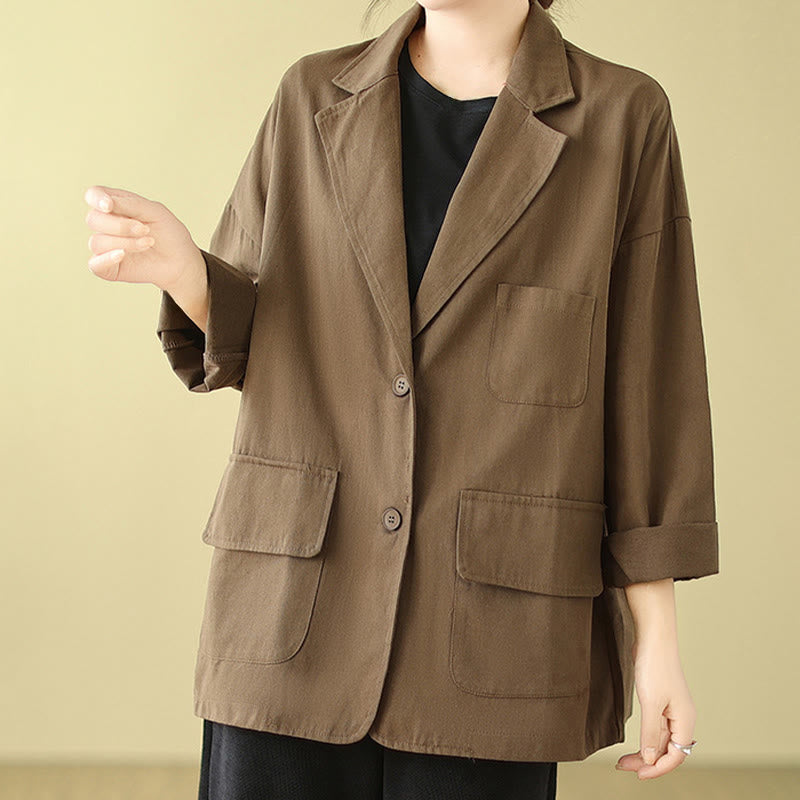 Chaqueta de traje de algodón para mujer con bolsillos y diseño de Buddha Stones - image 3