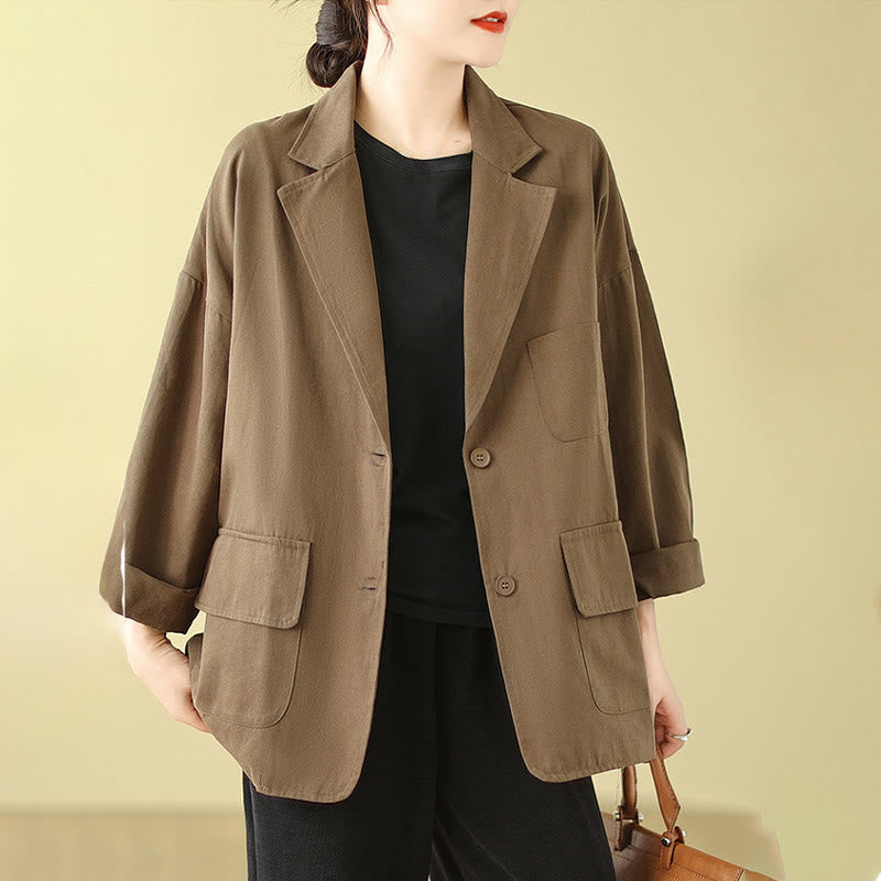 Chaqueta de traje de algodón para mujer con bolsillos y diseño de Buddha Stones - image 2